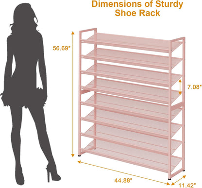 Large Shoe Rack 8 Tier Shoe Organizer, Heavy Duty Metal 4-Tier Stackable Shoe Storage Vertical Shoe Rack for Closet Front Door Entrance, Up to 50 Pairs, 44.8" W x 11.4" D x 56.7" H, Black