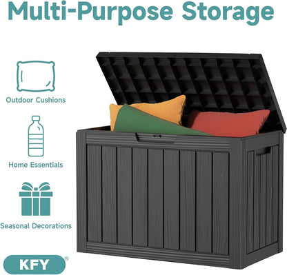 320 Gallon Waterproof Outdoor Storage Box, UV Resistant Resin Deck Box with Hydraulic Rod for Reinforced Stability, Perfect for Patio, Garden, and Pool（Black，320 Gallon）