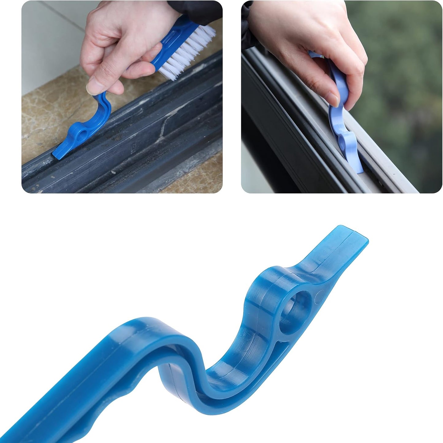 Slick- Window Track Cleaning Brush, 2 Pack, Blue Ergonomic Handle | Built-in Scraper, Multipurpose Window Track Cleaning Tool for Sliding Doors, Windows, Corners, Dust, Dirt & Narrow Gaps