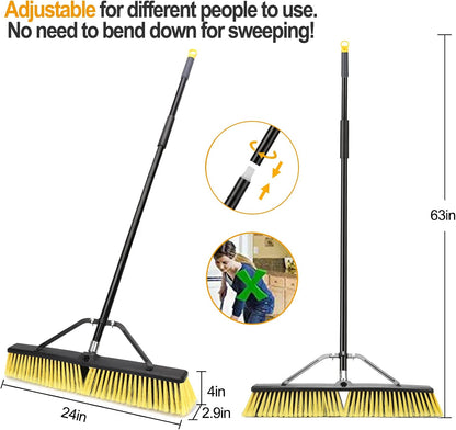 KeFanta 18 Inches Push Broom Outdoor- Heavy Duty Broom with 63" Long Handle for Deck Driveway Garage Yard Patio Warehouse Concrete Floor Cleaning