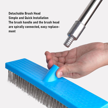 Heavy Duty Steel Wire Brush, Durable Floor Scrubber for Outdoor Cleaning, 30cm Telescopic Stainless Steel Handle, Suitable for Patios and Decks (120cm)