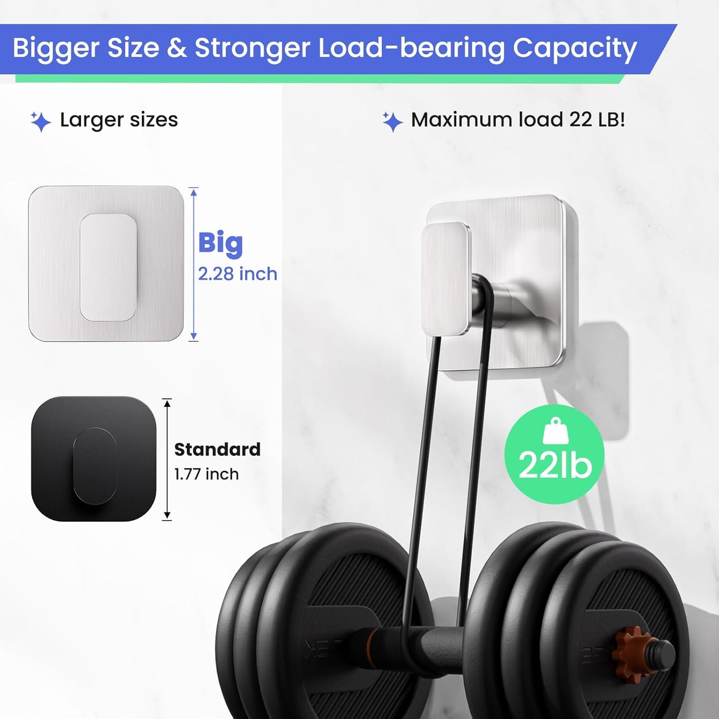 Aikzik Black Hooks for Hanging Heavy Duty, Adhesive Hooks for Shower, Bathroom, Kitchen, Robe, Towel, Coat, Waterproof & Rustproof Hook for Walls No Damage, Sticky Wall Towel Hooks - 4 Pack