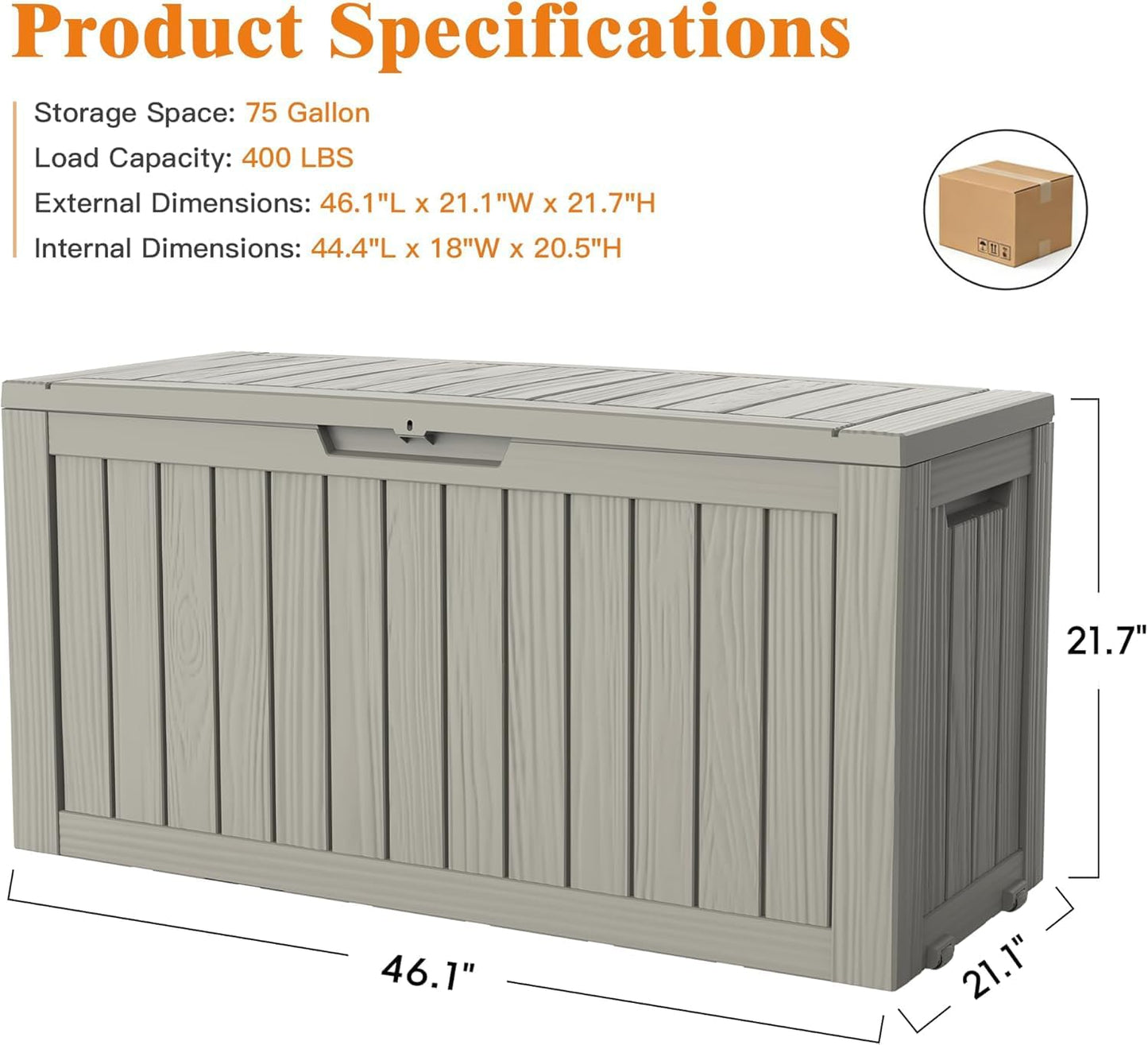 Outdoor Storage Box, 50 Gallon Waterproof Deck Storage Box, Lockable Patio Storage Bins for Package Delivery, Porch, Garden Tool, Cushions, Anti-Theft Weatherproof & UV-Resistant Parcel Drop Box