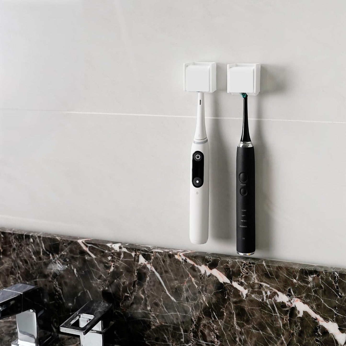 2 PCS Toothbrush Holder Wall Mounted with Cover for Bathroom, Self Adhesive Toothbrush Storage Organizer for Shower, Mini Toothbrush Hanger Rack for Dorm, Cabinet (Black)