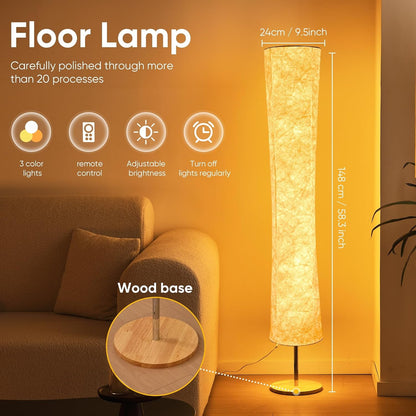 58 inch Simple Design Morden Soft Light Floor Lamp 3 Color Lighting Remote Control, LED lamp with Tyvek Fabric Shade,Brightness Adjustable for Living Room Bedroom Game Room