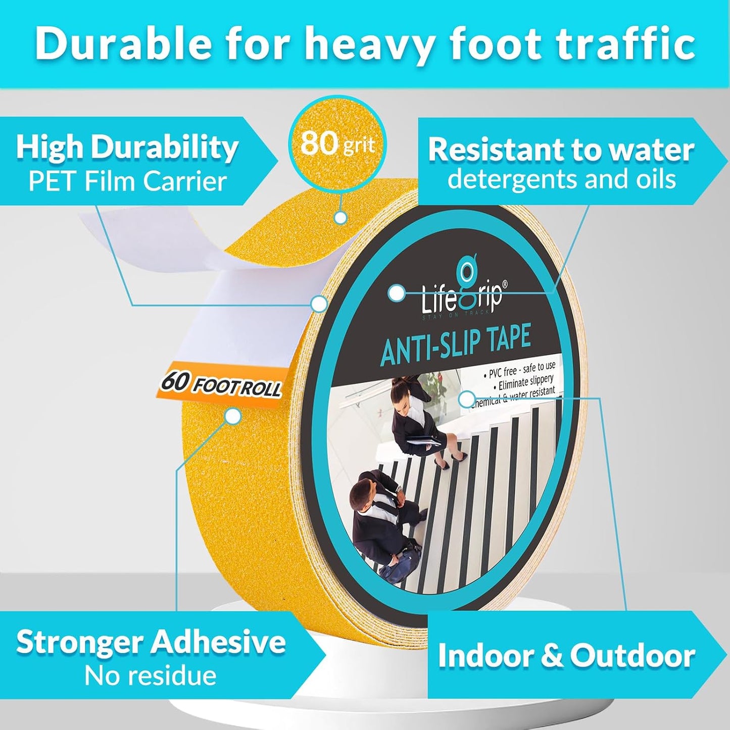 Lifegrip Anti Slip Tape, 4 Inch x 15 Foot Non-Slip Traction Grip Tape for Stairs, Waterproof Stair Treads Grip Non Slip, Non Skid Tape for Steps, Outdoor Black Grip Tape (4" X 15')