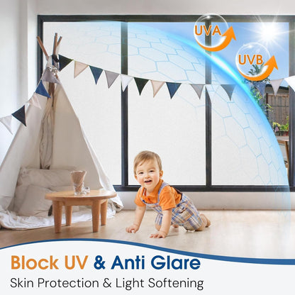 Homein Frosted Glass Window Privacy Film with Tools UV Blocking Privacy Film for Glass Windows, Static Cling No Glue Removable Reusable Anti Glare for Home Day and Night, Pure 17.5" x 78.7"