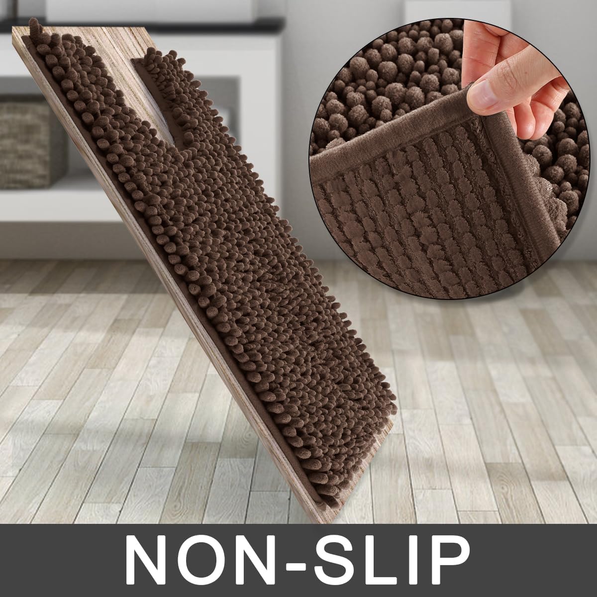 Yimobra Bathroom Rugs Non Slip Washable - Ultra Soft Absorbent Chenille Bath Mat, Quick Dry Shaggy Floor Carpet for Tub Shower, Gray Home Decor Accessories, 24x17 Inch