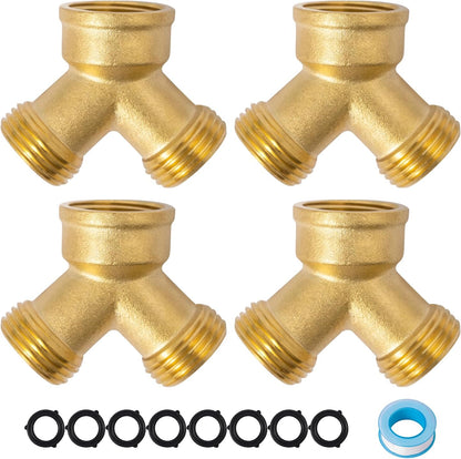 SUNGATOR 3/4 Inch GHT Y Valve, 2 Way Brass Garden Hose Splitter Heavy Duty, 3/4'' GHT Garden Hose Bib Splitters, Brass Y Valves with Extra 4 Rubber Washers, 1 Sealing Tape