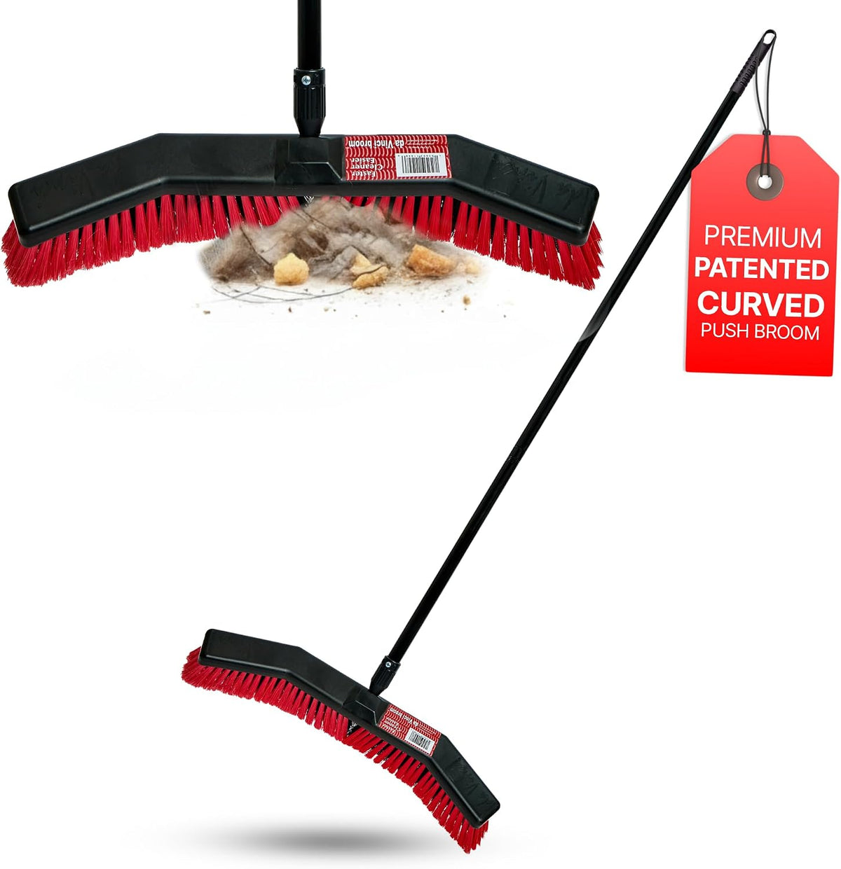 Da Vinci Heavy Duty Outdoor Push Broom, 25-Inch Head, 64" Length | 3-piece alloy steel handle, soft & stiff PVC bristles, sweeps garage, patio, concrete, tile & hardwood floors