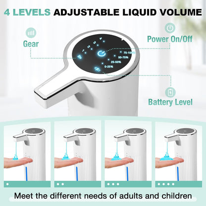 2 Pack Automatic Soap Dispenser: 14oz Plastic - Foaming Touchless 4 Level Adjustable Wall Mount Foam Black Rechargeable Electric Auto Smart Soap Dispenser Set - Bathroom Kitchen Hand Dish Lotion