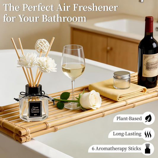 TonJin Reed Diffuser Set of 2 | 1.7 fl oz Natural Home Fragrance with Sticks | Long-Lasting Scented Sticks for Bathroom, Living Room & Bedroom | Non-Toxic Essential Oil Air Freshener Shangri-La