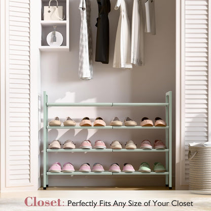 Bumusty 3-Tier Expandable Shoe Rack for Closet, 18“-33” Adjustable Shoe Rack for Small Space, Small Shoe Organizer for Front Door, Sturdy Metal, Black