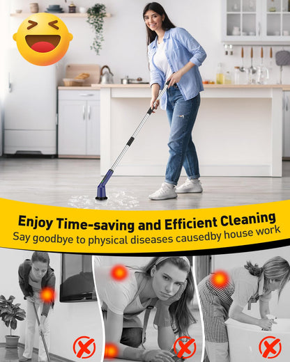 Shower Scrubber with Long Handle, Shower Cleaner Brush with 8 Floor Machine Pads, Cordless Electric Spin Scrubber for Cleaning with 2 Speed, Cleaning Supplies for Bathroom Bathtub Kitchen Floor Tile