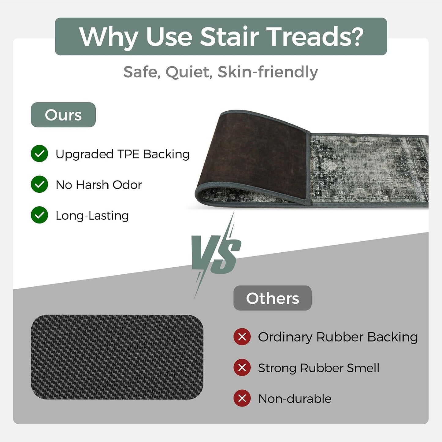 sarben Non Slip Stair Treads for Wooden Steps 15PCS - 8"x30" Indoor Safety Carpet, Edging Mats with TPE Adhesive Backing, Pet and Elderly Friendly Stair Rugs (Taupe) - Colors B