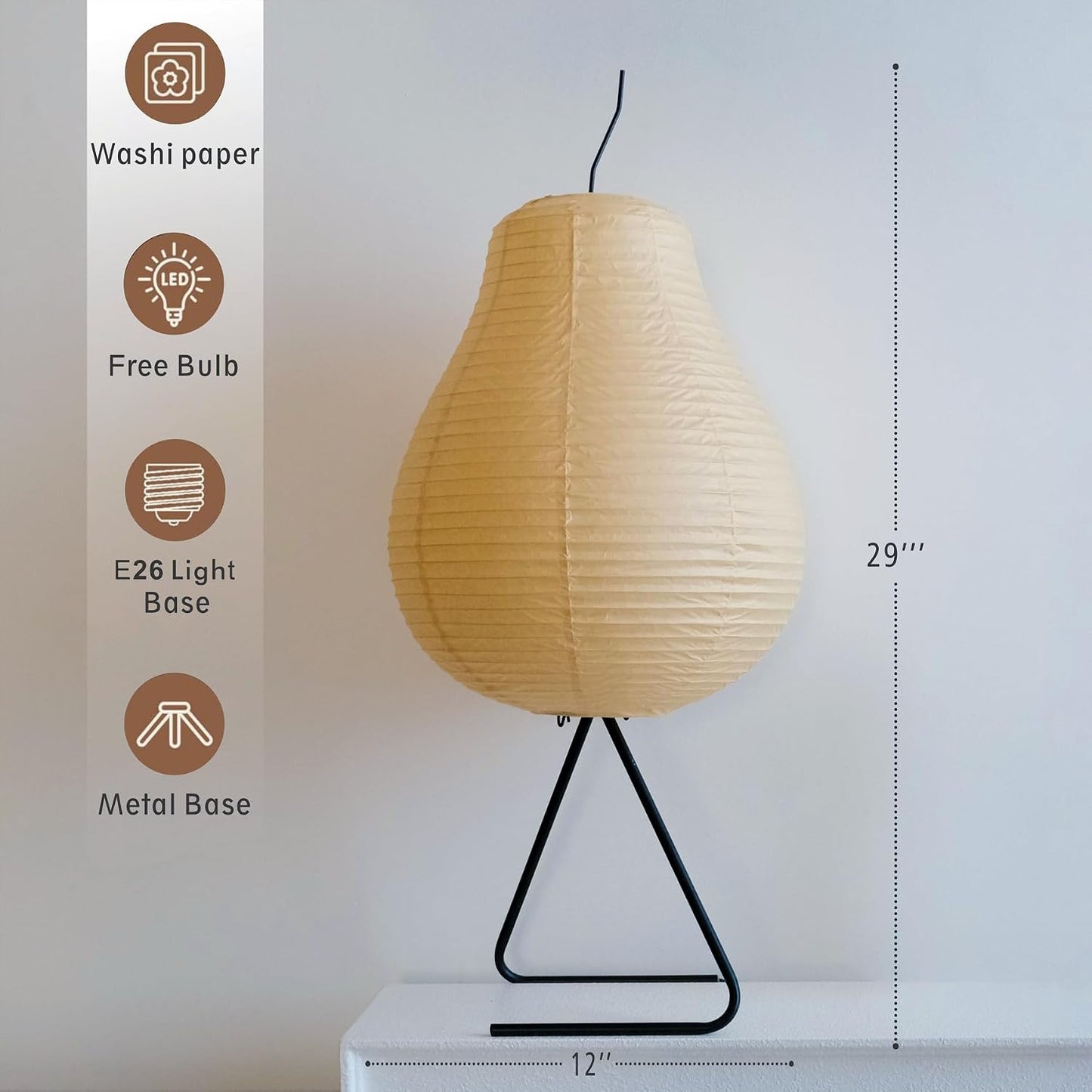 Japanese Pear-Shaped Floor Lamp – Noguchi-Inspired Rice Paper Lantern, Zen-Inspired Modern Design for Living Room, Bedroom, or Office