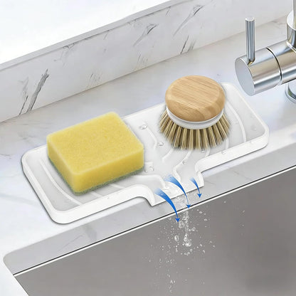 JACZZO Silicone Sponge Holder for Kitchen Sink, (10x4 In) Sink Caddy with Drain Spout, Self Draining Soap Tray & Organizer, Kitchen Accessories,Bathroom Organizer, Easy to Clean (Grey)