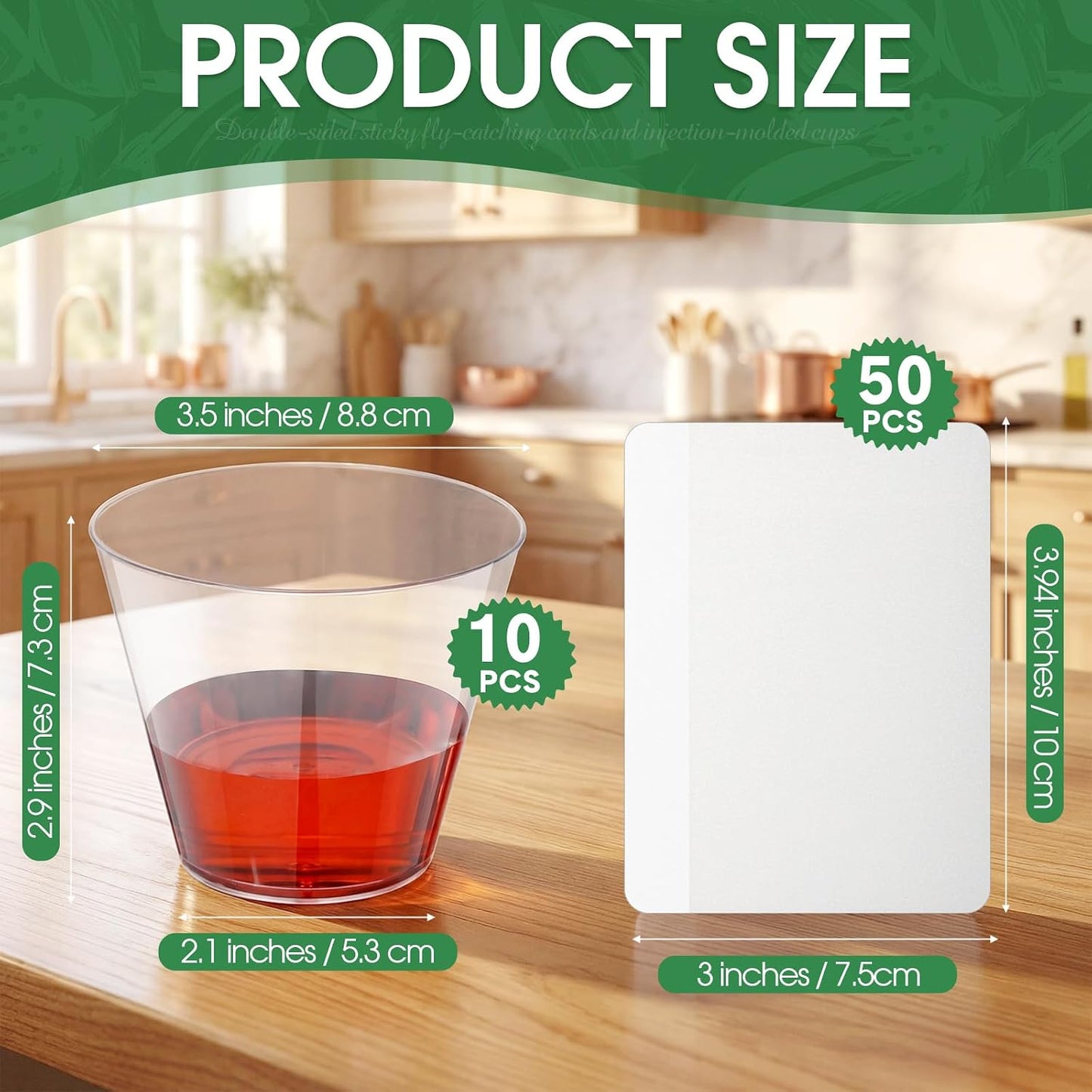 Fruit Fly Trap 25 Pcs Double-Sided Sticky Adhesive Cards and 5 Pcs Plastic Cups Indoor Sticky Fly Killers for Gnats, Fruit Flies, Moths, Kitchen Insect Control