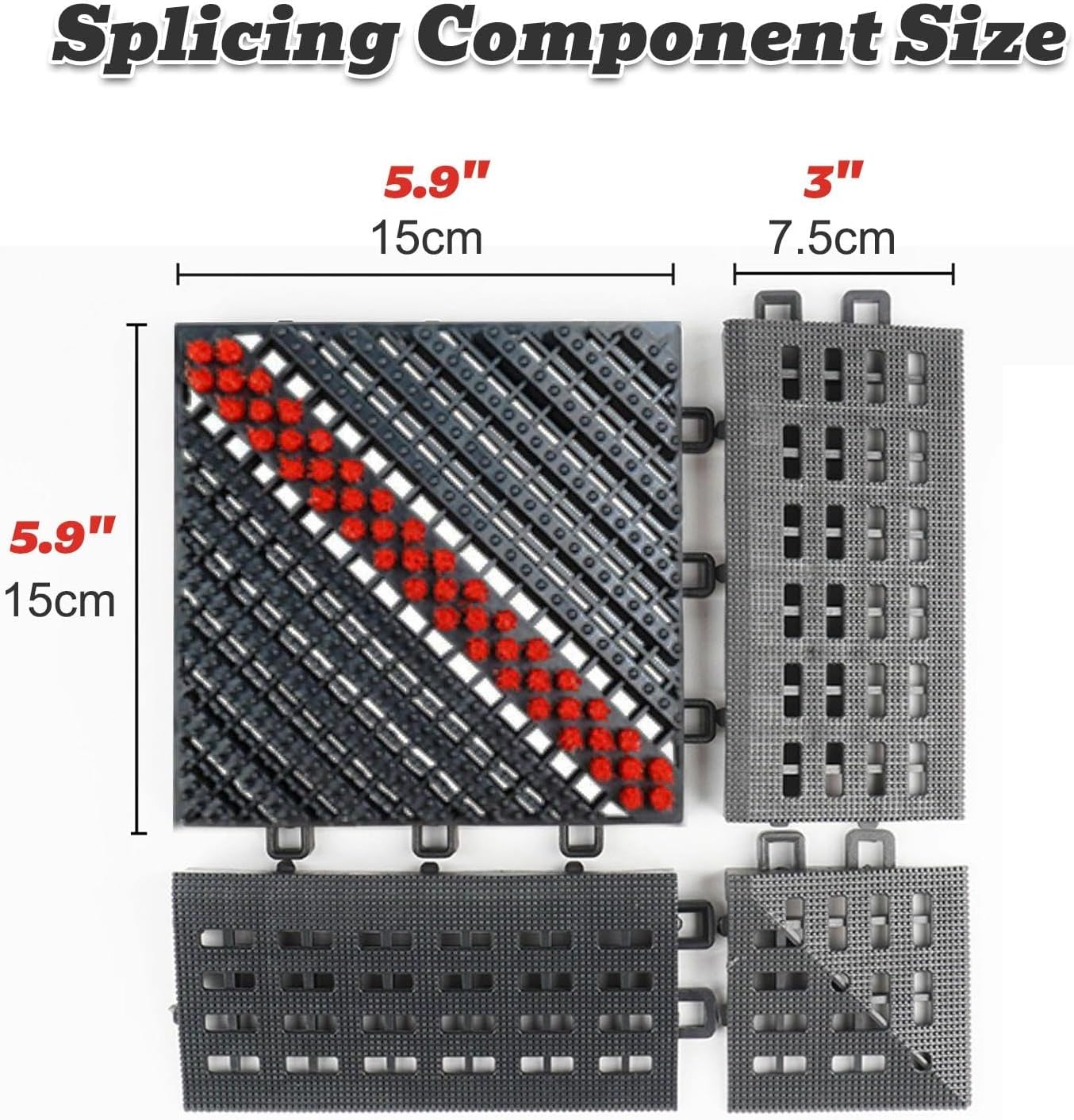 Outdoor Doormat Modular Interlocking Floor Tiles Non-Slip Rubber Boot Scraper Mat with Drainage Holes, Durable Shoe Cleaner for Garage, Entryway, Patio, High Traffic Areas(Gray,23.6x47.2 in)