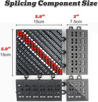 Outdoor Doormat Modular Interlocking Floor Tiles Non-Slip Rubber Boot Scraper Mat with Drainage Holes, Durable Shoe Cleaner for Garage, Entryway, Patio, High Traffic Areas(Gray,35.4x47.2 in)