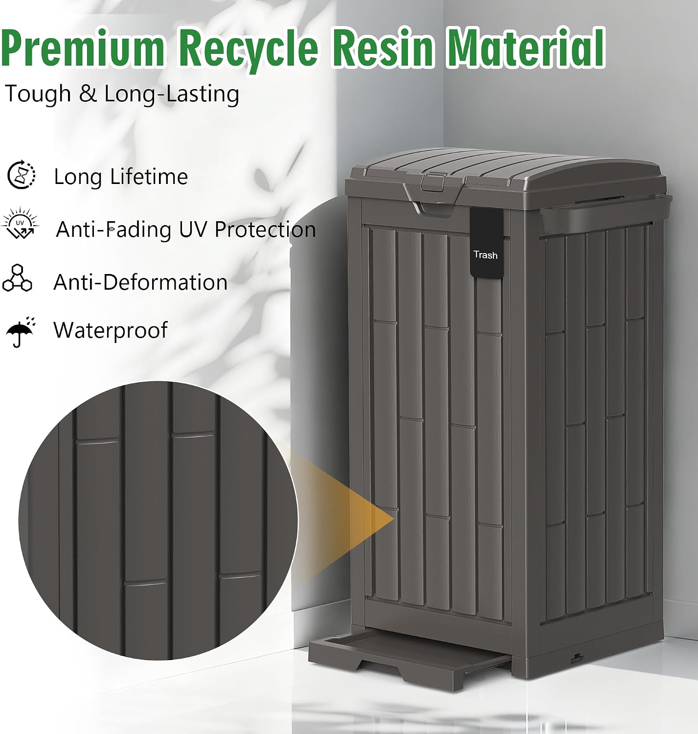 Outdoor Storage Box, 60 Gallon Waterproof Deck Box, Lockable Storage Container, Built-in Reinforcing Metal Rod Outside Resin Bin for Patio, Garden, Poolside and Garage