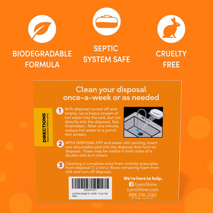 Lemi Shine Garbage Disposal Cleaner and Deodorizer Powered By Citric Acid | Foam Cleaner For Kitchen Garbage Disposal with a Natural, Fresh Lemon Scent (2 Count)