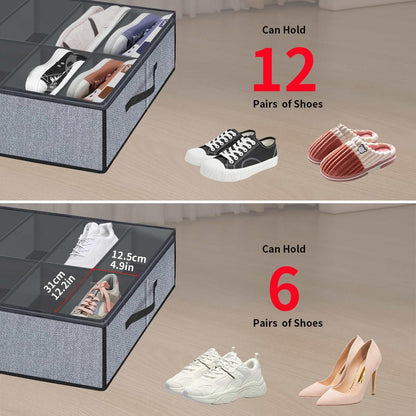 Onlyeasy Sturdy Under Bed Shoe Storage Organizer, Set of 2, Fit 12 to 24 Pairs, Underbed Shoes Closet Storage Solution with Clear Window, Breathable, L29.3 x W23.6 x H5.9, Linen-like Black, MXAUBSB2P