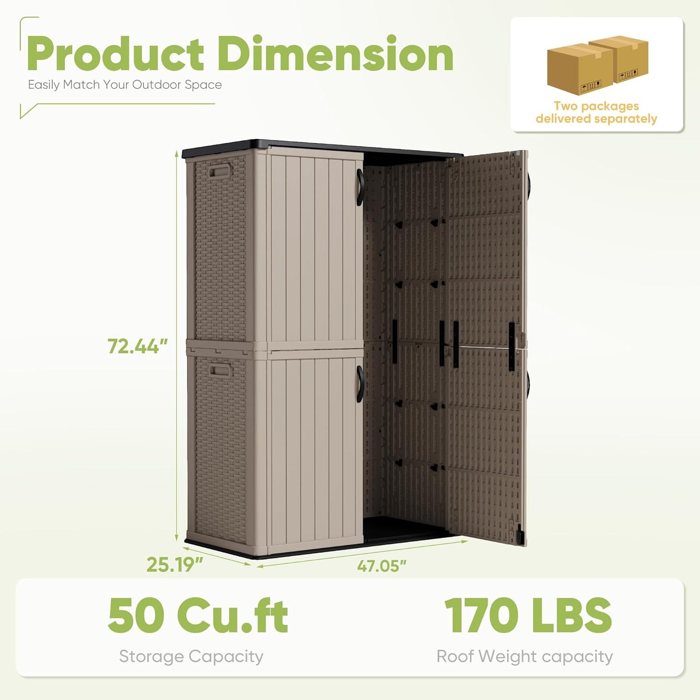Devoko Outdoor Storage Cabinet 26 Cu Ft with Lockable Doors, Horizontal Storage Shed Waterproof Patio Tools Storage Box for Sofa Cushions, Gardening Tools and Accessories (Beige)