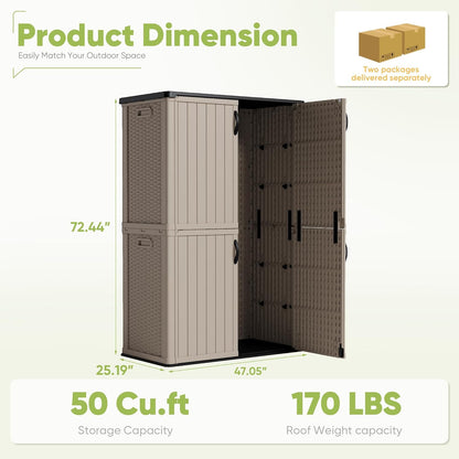 Devoko Outdoor Storage Cabinet 26 Cu Ft with Lockable Doors, Horizontal Storage Shed Waterproof Patio Tools Storage Box for Sofa Cushions, Gardening Tools and Accessories (Beige)
