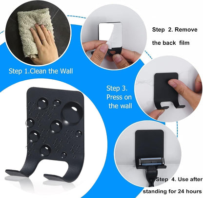 Waterproof Razor Holder for Shower, Heavy Duty Self Adhesive Hooks, 304 Stainless Steel Towel Hooks for Bathrooms Wall Mounted Hanging Loofah Robe Shaver Coat Hats Without Nails(Silver, 6 Pack)