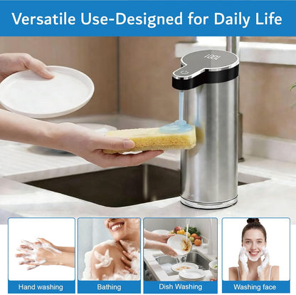 Automatic Soap Dispenser Touchless - 350ml 304 Stainless Steel, 0.25s Fast Activation, IPX5 Waterproof, 5000+ Uses per Charge, 4-Speed Foaming Soap Dispenser, Type-C Charging for Kitchen & Bathroom
