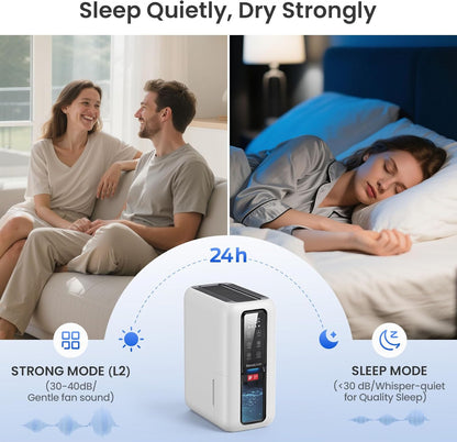 Dehumidifier for Home, Dehumidifiers for Bathroom, Bedroom, Living room, Closet with 68 OZ Water Tank, Moisture Absorbers, Auto Shut Off, Auto Humidity Control, 7 Colors LED Light, Black and White