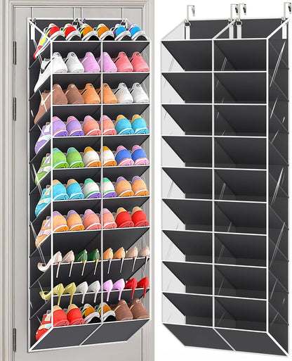 UVIAHOMI 20-30 Pairs Over the Door Shoe Organizer, Clear Pockets Hanging Shoe Storage for Closet, 10-Tier Door Shoes Rack, Handing Shoes Holder Fit All the Family's Sneakers, Boots, Heels, White