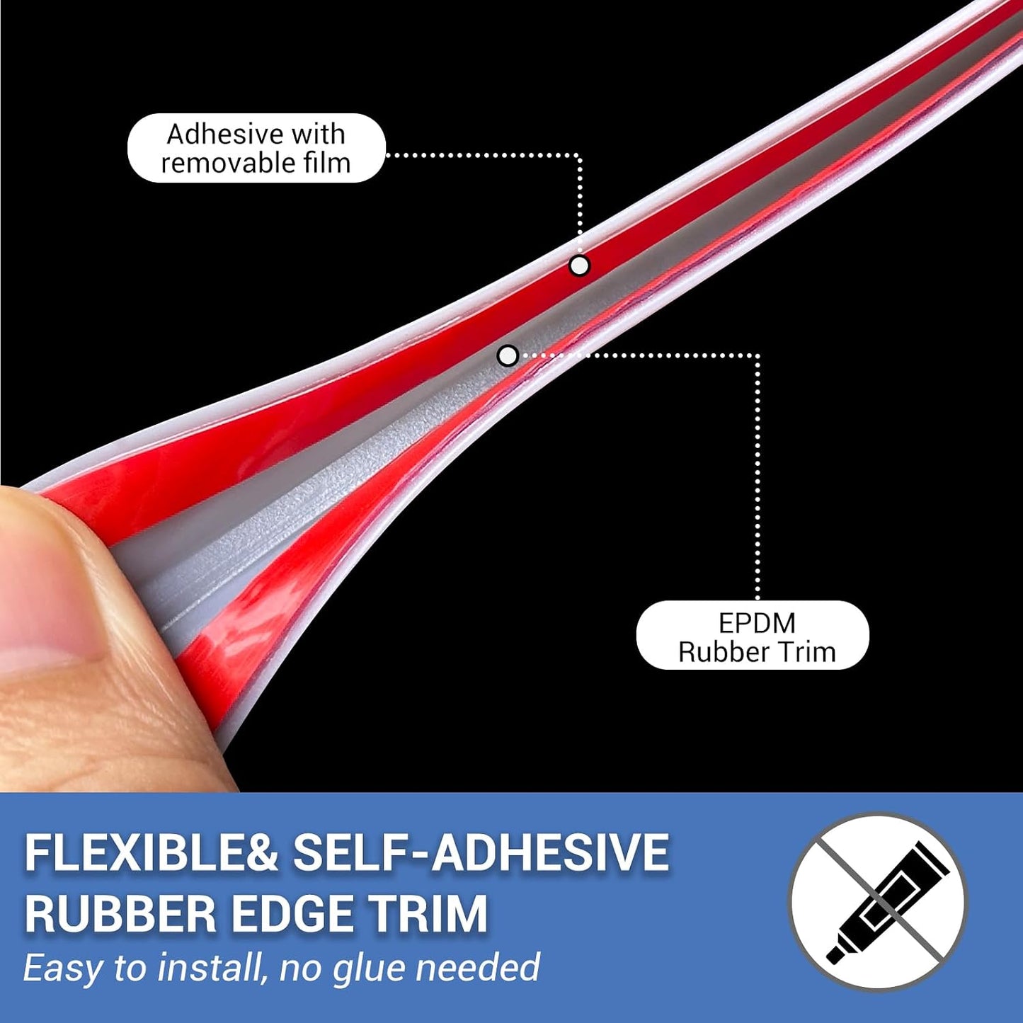 Slimline Cabinet Door Edge Protector, 3/4" Self Adhesive Peel and Stick Rubber Edge Guards, Flexible U Shaped Strips for Kitchen & Garbage Drawer Fronts, Edge Trims for Desks and Shelfves, Black, 10Ft