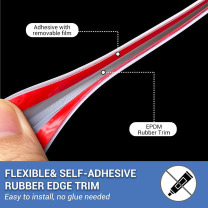 Slimline Cabinet Door Edge Protector, 3/4" Self Adhesive Peel and Stick Rubber Edge Guards, Flexible U Shaped Strips for Kitchen & Garbage Drawer Fronts, Edge Trims for Desks and Shelfves, Black, 10Ft