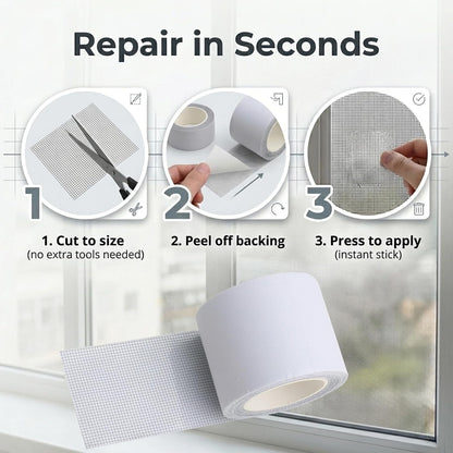 Window Screen Repair Tape 2 in x 16 Ft Grey, Easy Cut Strong Adhesive Waterproof Mesh Patch Kit for Door Tears, Holes Tents