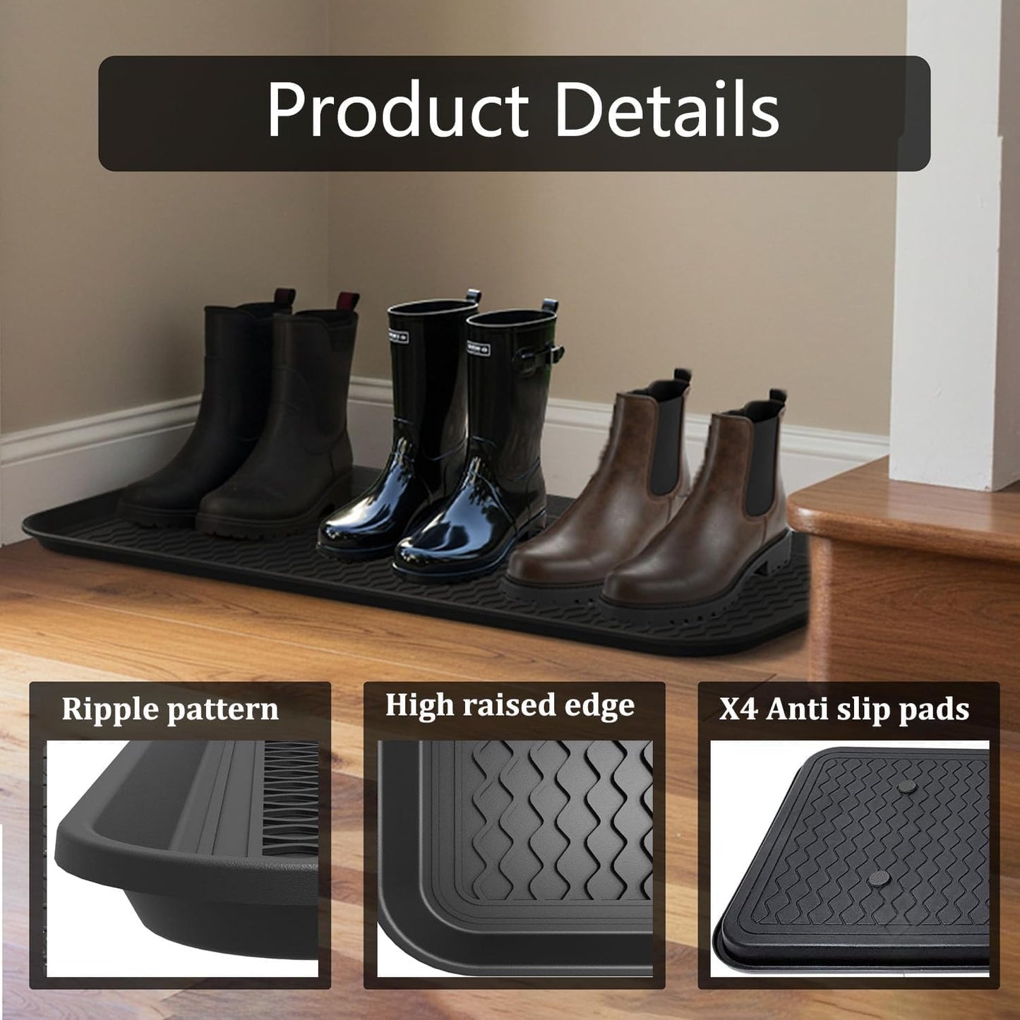 All-Weather Indoor Outdoor Boot Tray, 30"x15"x1.2" Large Boot Trays for Entryway, Plastic Shoe Tray for Shoes Boots Plants Pots Paint Tins Pet Bowls Car Storage, Waterproof Shoe Mat