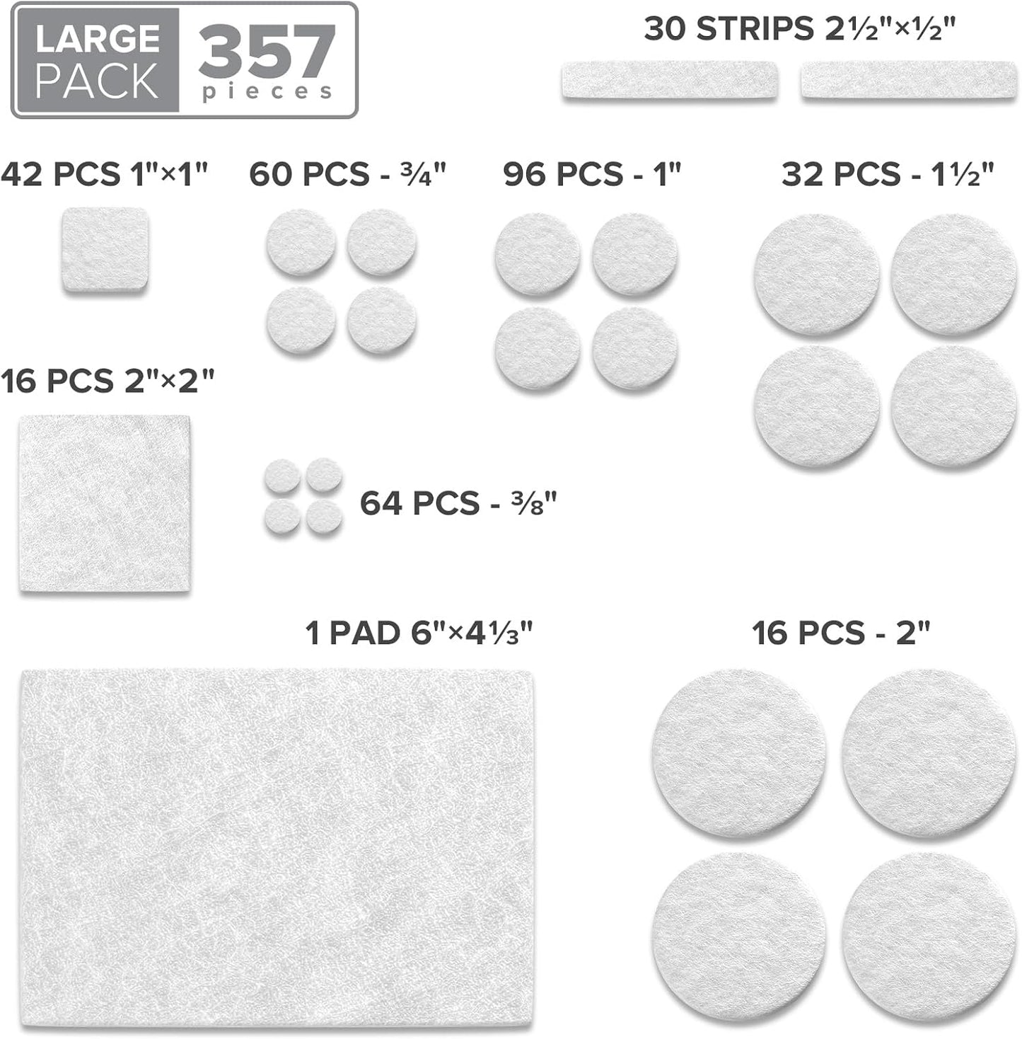X-PROTECTOR 357 pcs Premium Huge Pack Felt Furniture Pads! Quantity of Furniture Sliders with Many Big Sizes – Your Ideal Floor Protectors. Protect Your Hardwood & Laminate Floor!