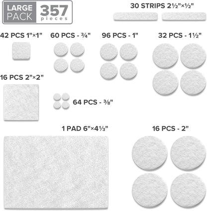 X-PROTECTOR 357 pcs Premium Huge Pack Felt Furniture Pads! Quantity of Furniture Sliders with Many Big Sizes – Your Ideal Floor Protectors. Protect Your Hardwood & Laminate Floor!