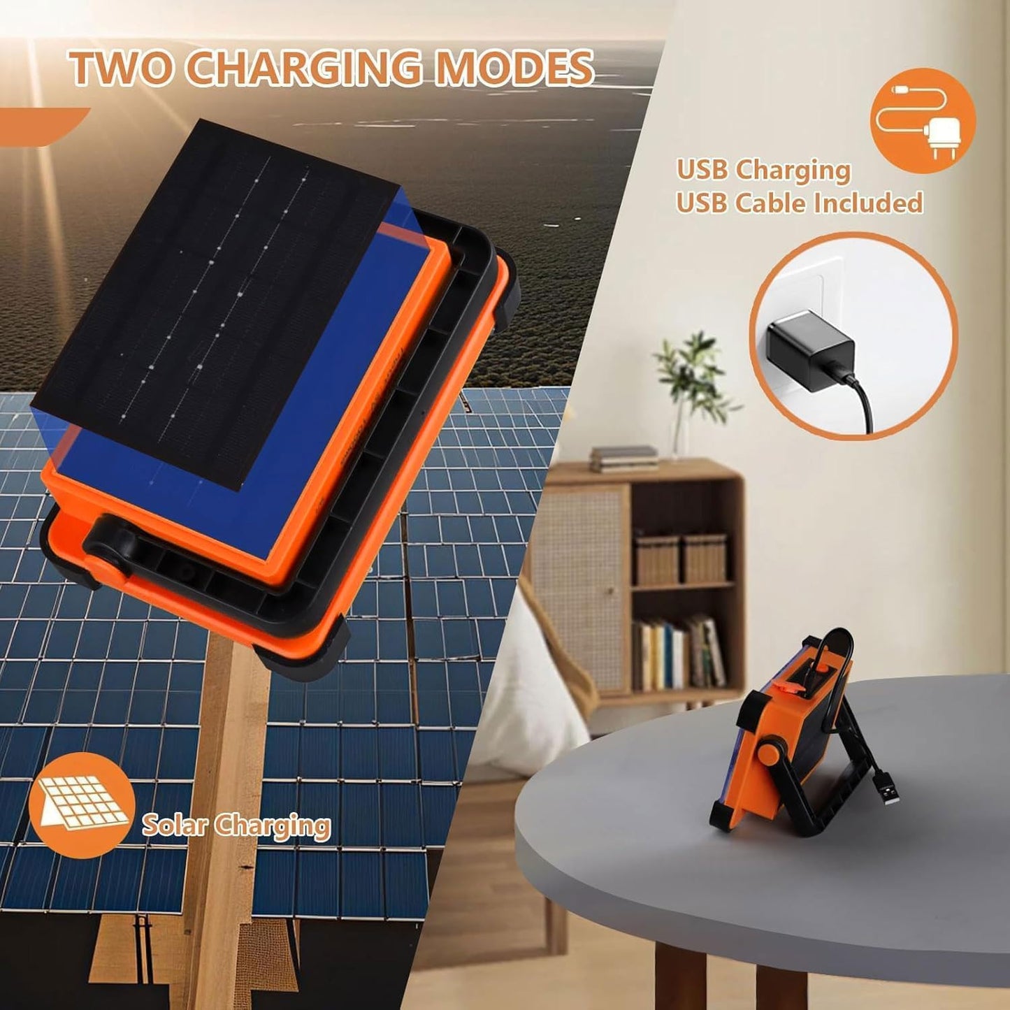 120W Solar Rechargeable Work Light, 144 LED 10000LM Portable Flood Light with Stand, IP66 Waterproof 4 Modes LED Job Site Lighting Flashlights for Mechanic Camping Fishing Car Repair