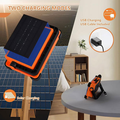 120W Solar Rechargeable Work Light, 144 LED 10000LM Portable Flood Light with Stand, IP66 Waterproof 4 Modes LED Job Site Lighting Flashlights for Mechanic Camping Fishing Car Repair