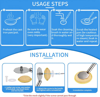Oven Racks Clean Brush, Cast Iron Wok Skillet Scrubber Brush Non-Scratch, Long Handle, Heat-Resistant Kitchen Cleaning Brush for Wok,Pan, Indoor Grates, Pans, Oven Racks, Cook Rack, Dish