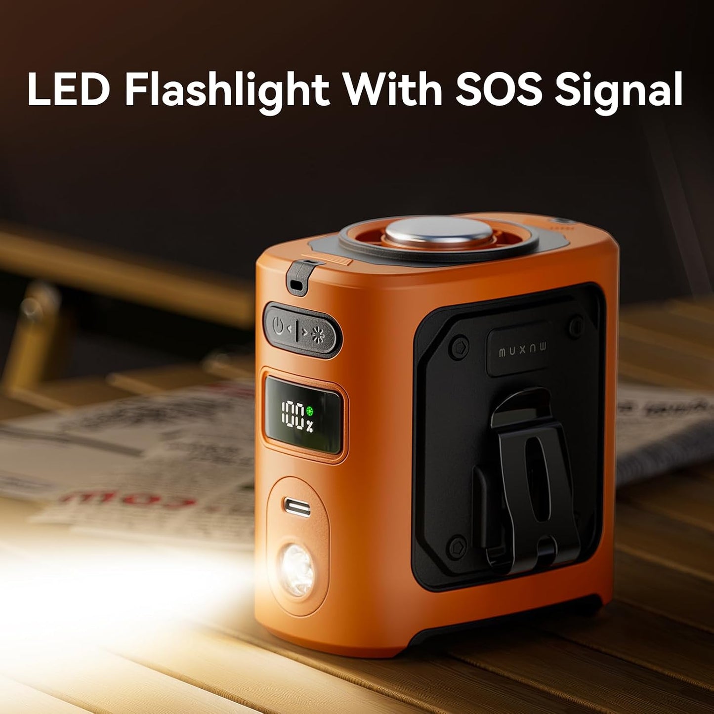 MUXNW High-Speed Waist Fan with Ice Cooling, Clip On Belt Fan | 8000mAh battery, 14000RPM, 5-speed. LED light, 24H. Ice-cooling plate. For construction, jobsite, camping