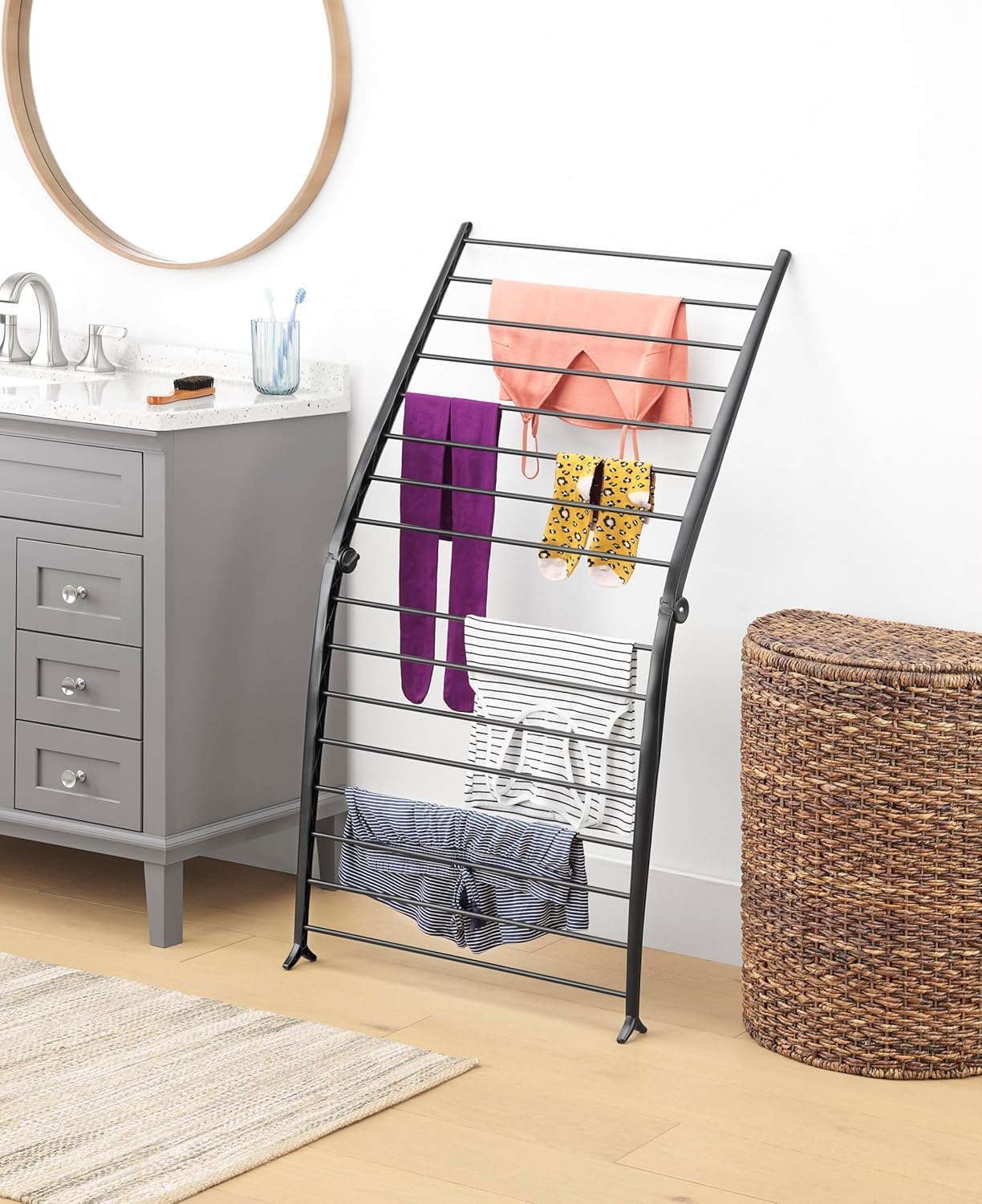 Whitmor Spacemaker Folding Drying Rack, Freestanding Indoor Clothes Dryer, Space Saving Compact Design, 6"L x 26"W x 51.5"H, White