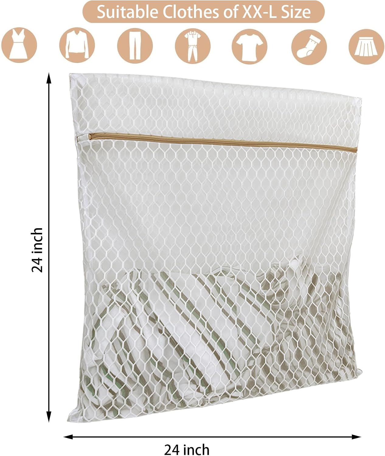 6 Pack Laundry Bag, Durable Honeycomb Mesh Laundry Bags Suitable for Delicate Clothes Washing (3 Large, 3 Medium) Beige