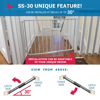 Cardinal Gates SS30 Stairway Special Baby Gate for Top of Stairs - Adjustable Indoor Dog Gate - Aluminum Metal Safety Gate for Kids & Pets - 27 to 42.5 Inches Wide - White