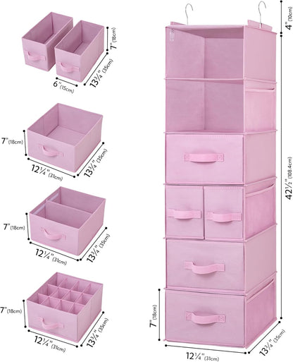GRANNY SAYS Hanging Closet Organizer 6 Shelves, Closet Organizers and Storage with 5 Drawers, 6 Side Pockets Closet Hanging Organizer, Hanging Storage Organizer for Closet, Baby Clothes, Gray