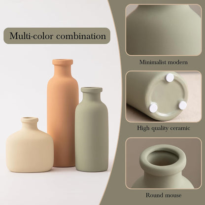 Bud Vase - Flower Vase Set - Decorative Vases - Ceramic Small Vase Set of 3 for Centerpieces - Ice Creak for Decor - Modern Decoration Vases for Home Farmhouse Table Office, Mini Vase by Lyeec