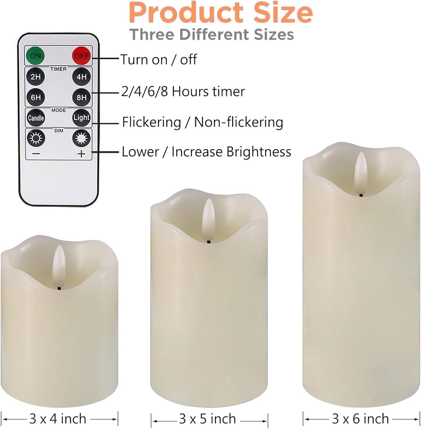 VIEWELLD Flickering Flameless Candles with Remote and Timer, Realistic LED Candles, Battery Operated Candles for Christmas Home Wedding Birthday Decoration, Real Wax Set of 3(Ivory White)