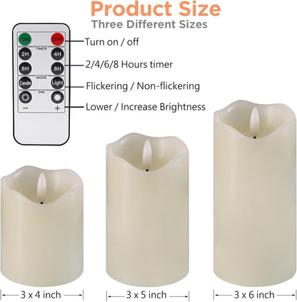 VIEWELLD Flickering Flameless Candles with Remote and Timer, Realistic LED Candles, Battery Operated Candles for Christmas Home Wedding Birthday Decoration, Real Wax Set of 3(Ivory White)